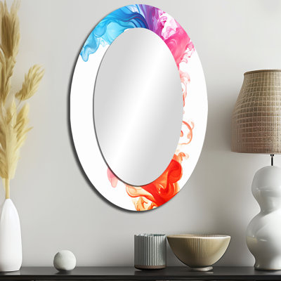 Liquid Ink Abstraction Blue And Orange II - Red Modern Oval Wall Mirror