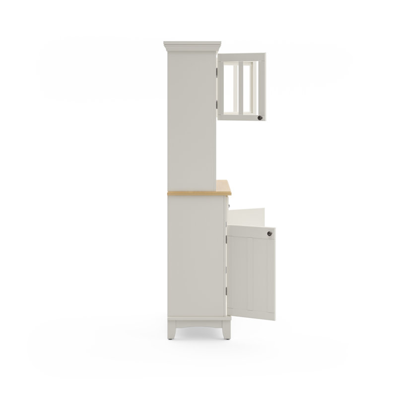 Presswood Sideboard with Bar Hutch, Natural Wood, White