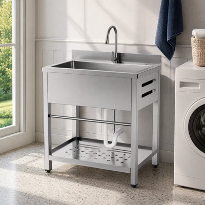 Évier utilitaire autoportant de 99 cm (39 po) avec robinet extractible, cuve à linge en acier inoxydable 304 avec porte-serviettes et étagère de rangement, bassin profond de 88 litres (23,3 gallons) pour buanderie, garage, atelier, serre et soins pour animaux de compagnie