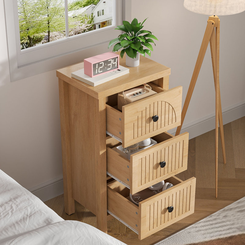 Nightstand with 3 Drawers, Bedside Table Storage for Bedroom Living Room Hallway, Wood