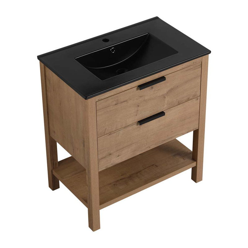 Meuble-lavabo simple 30 po avec lavabo en imitation chêne