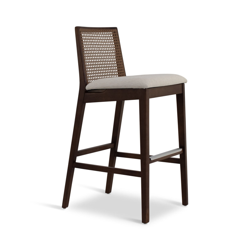 Modern Brazilian Nardia Cane Bar Stool, Bar Stool (29.5" Seat Height), Medley Ivory/Brown/Natural