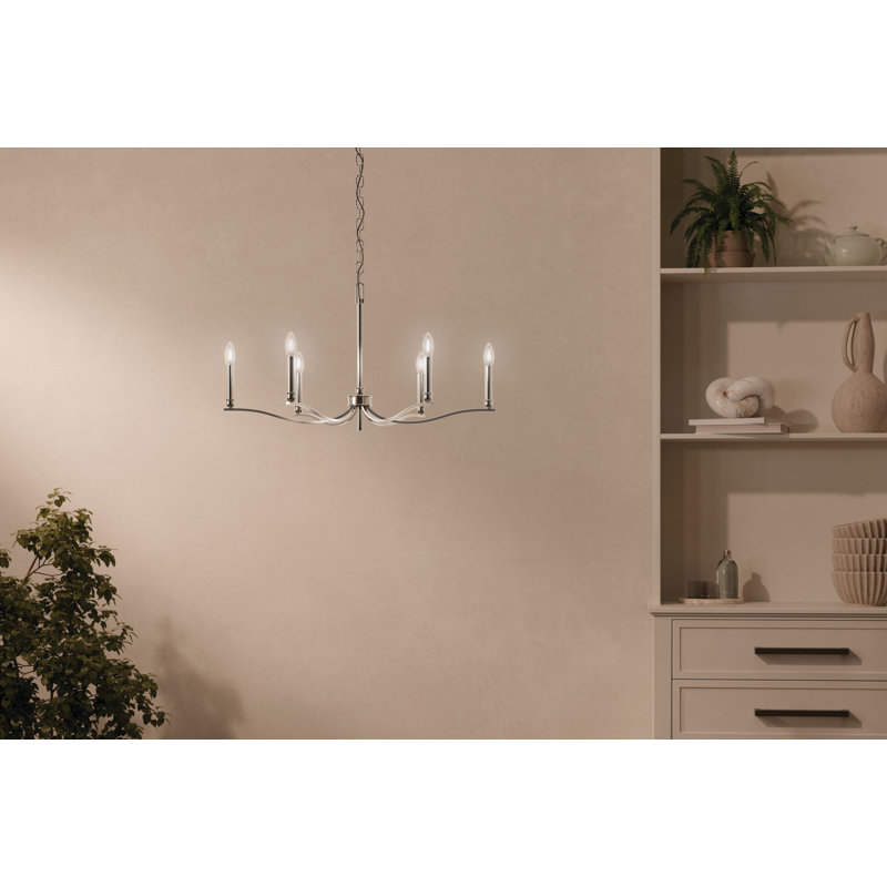 Lustre classique / traditionnel en acier à intensité variable , H 17,75 po x l 32 po x P 32 po, 6, Nickel poli