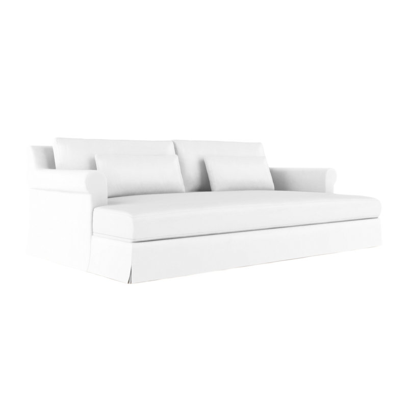 Lit de jour à accoudoirs arrondis Ludlow, Naturel, Cuir rétro blanc