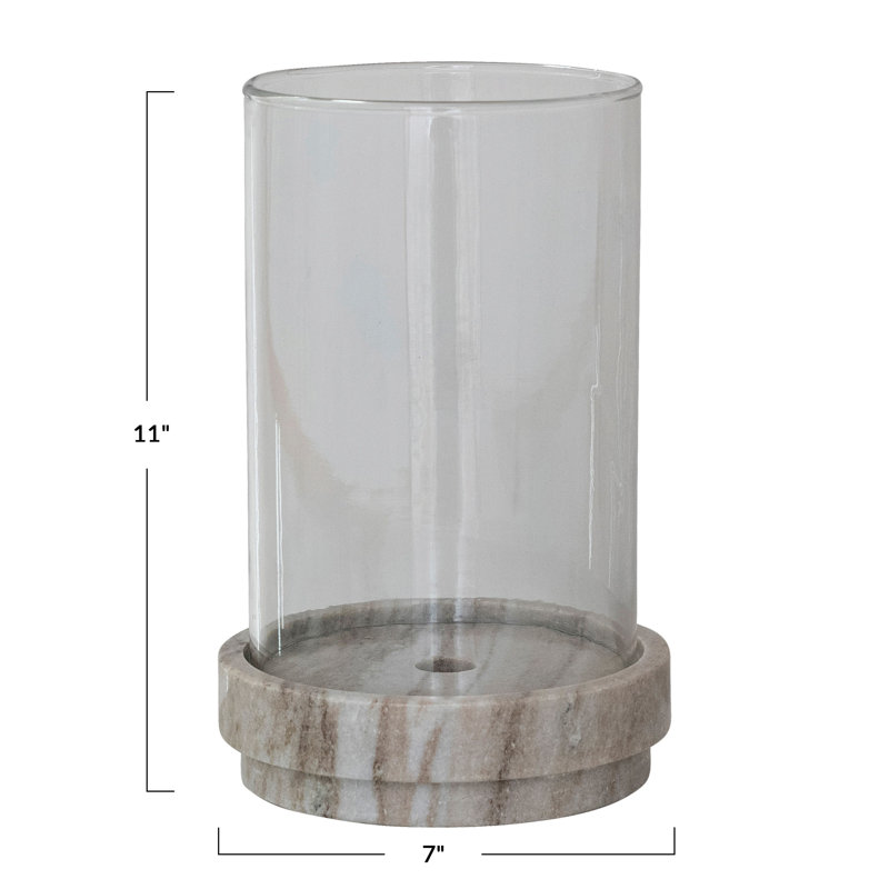 Round Marble Taper/Pillar Candle Holder With Glass Hurricane