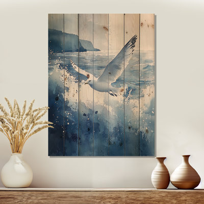 Mouette dans la brise II - Décoration murale en bois d'oiseau - sur bois de pin naturel