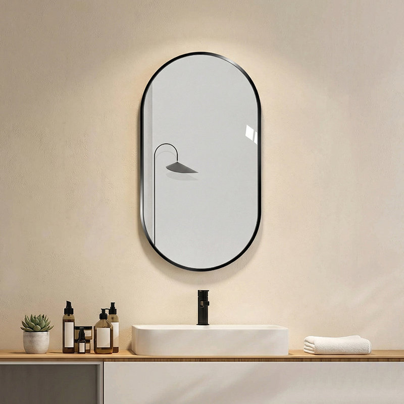 Miroir de meuble-lavabo mural 36 po x 22 po en aluminium noir mat, Noir, 36 po x 22 po