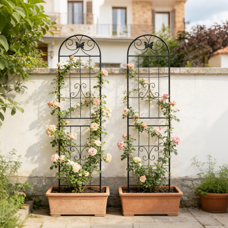 Ensemble de 2 treillis de jardin en métal 86,7 "x 19,7" noir antirouille pour plantes grimpantes