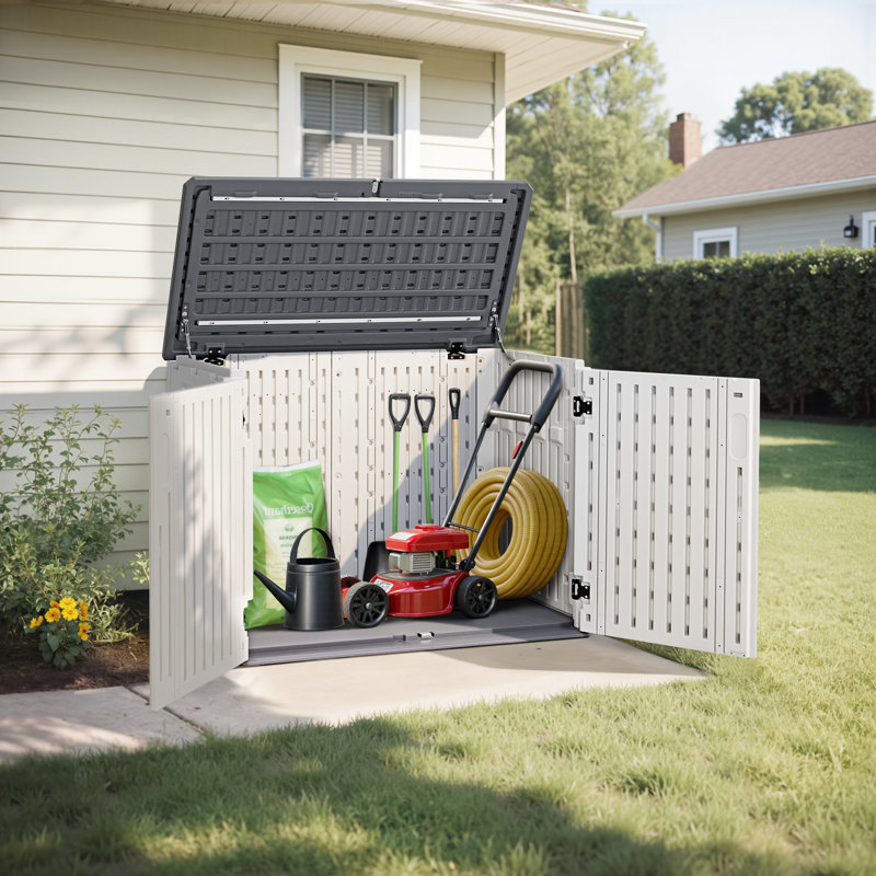 4.3 x 2.5 ft Horizontal Resin Tool Shed, Waterproof Outdoor Storage Cabinet