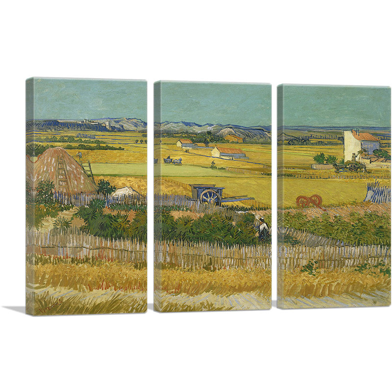 The Harvest 1888 by Vincent Van Gogh - 3 Piece Wrapped Canvas Painting, 40" H x 60" W x 0.75" D