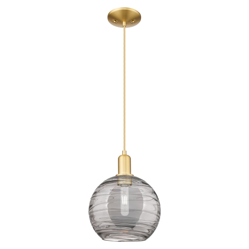 Arcadia - Athens Deco Swirl - Mini-luminaire suspendu à cordon 1 lumière, Or satiné, H 8,63 po x l 10 po x P 10 po