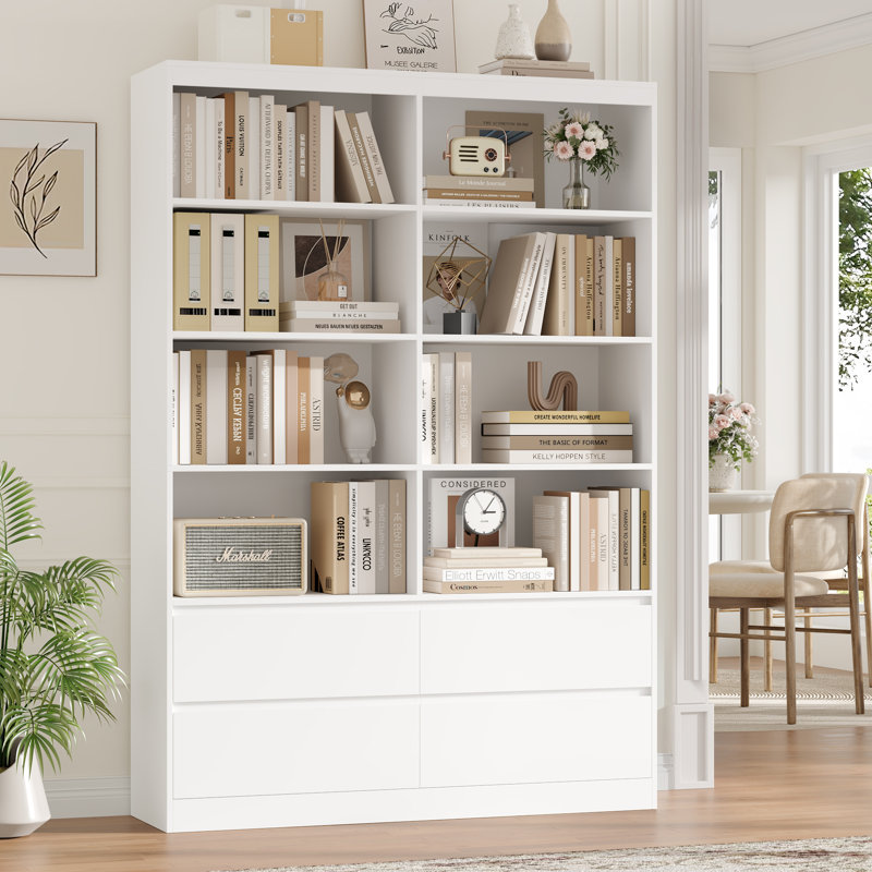Bibliothèque 70 "H 70,9" x l 47,2 "à 4 niveaux avec 4 tiroirs de rangement, Blanc