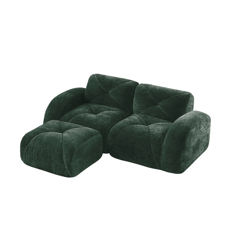 L-Shaped Soft Velvet Fabric, 29.9" H x 110.6" W x 67.3" D, Green