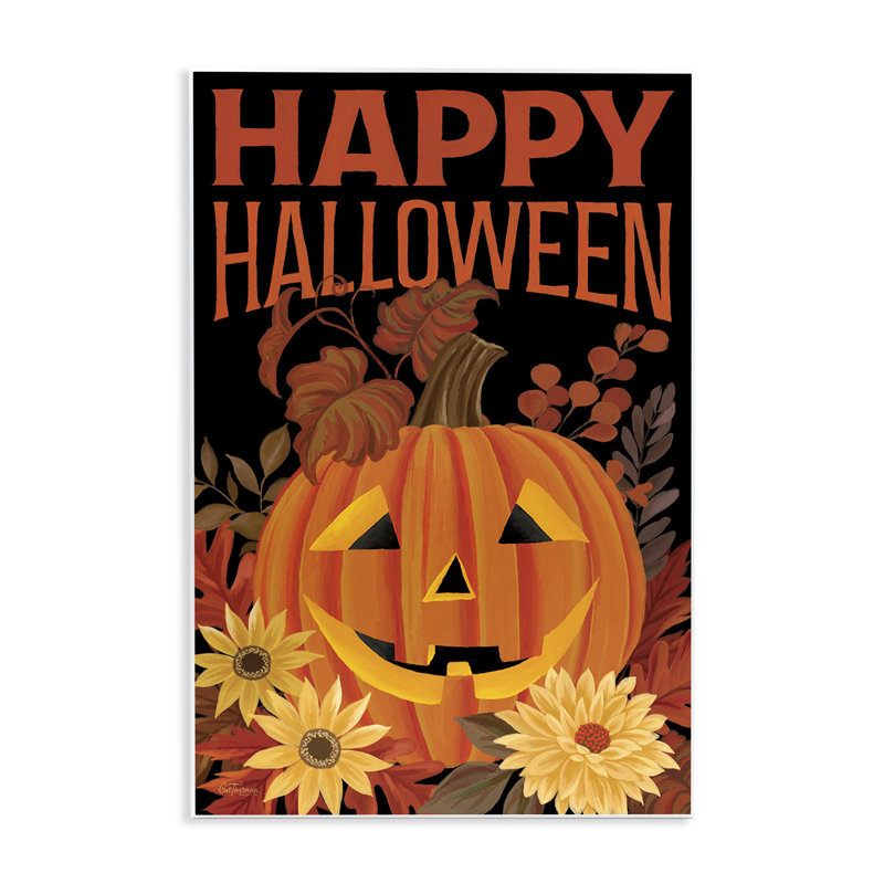 Plaque murale joyeuse Halloween citrouille florale, design par Cat Thurman Designs, H 15 po x l 10 po
