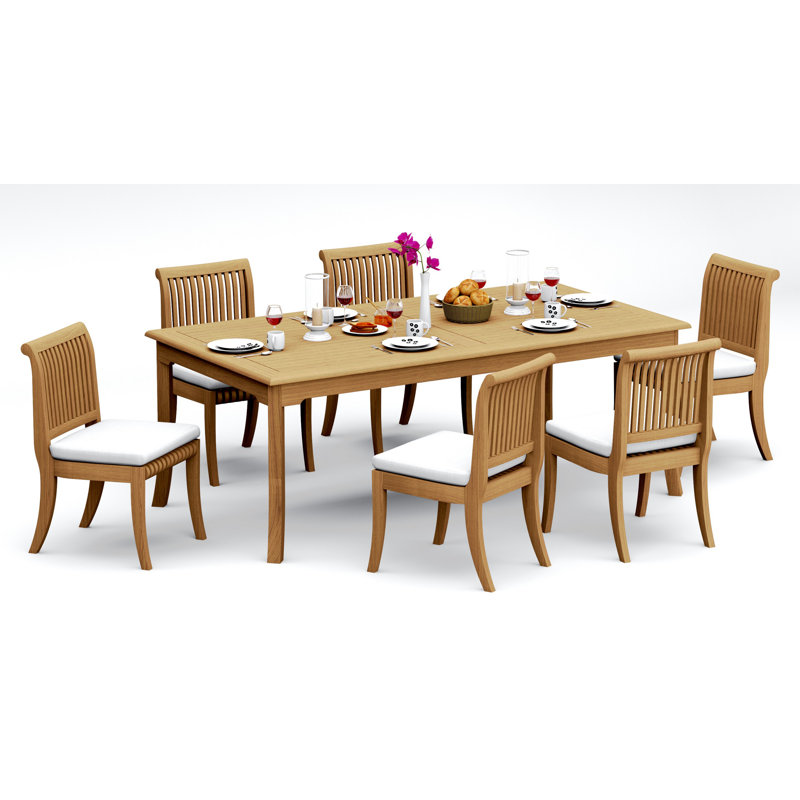 7 Pcs Grade-A Teak Wood Dining Set: 86" Canberra Rectangle Table And 6 Giva Armless Chairs #11GV1900, 6