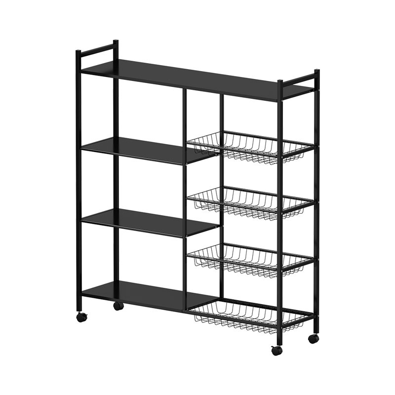 Kitchen floor multi-layer household multifunctional black storage rack, 134cm H x 120cm W x 32cm D