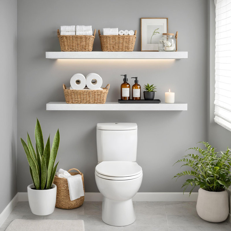 2 Pieces Floating Shelves, Wall Shelf Display Shelves for Living Room/Bedroom/Bathroom/Kitchen, White