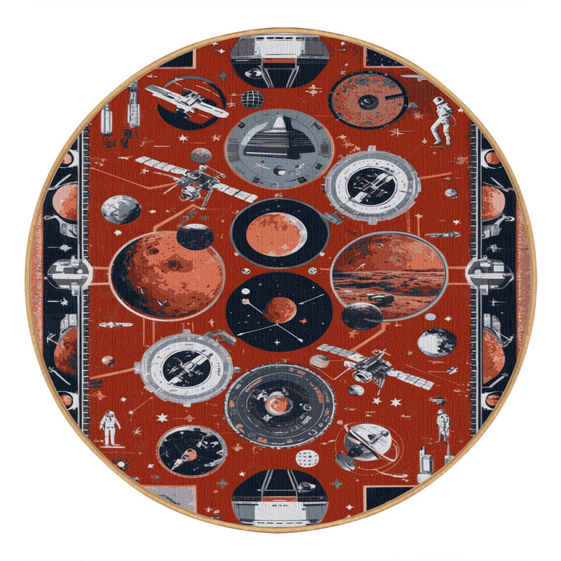 Machine Washable Space Brown Area Rug, Round 6'