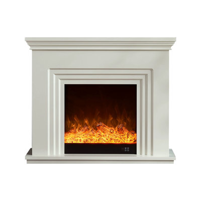 White Solid Wood Electric Fireplace