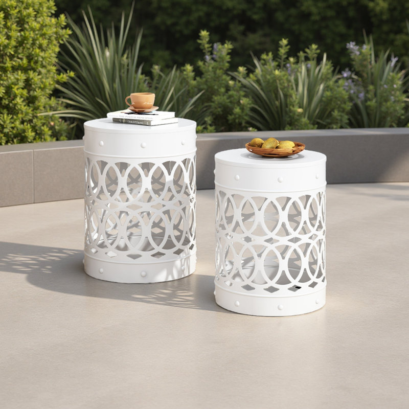 Outdoor Metal S/2 End Table, White