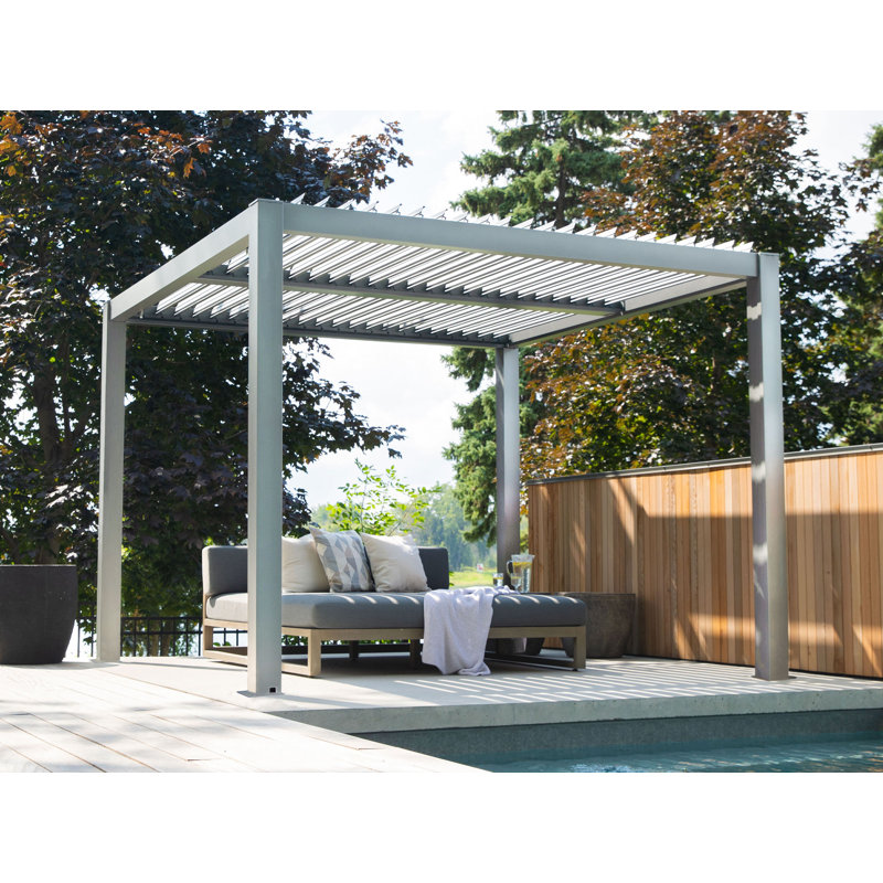 Pergola Vikos 10x10 en aluminium et persiennes en acier galvanisées, 10 pi x 13 pi