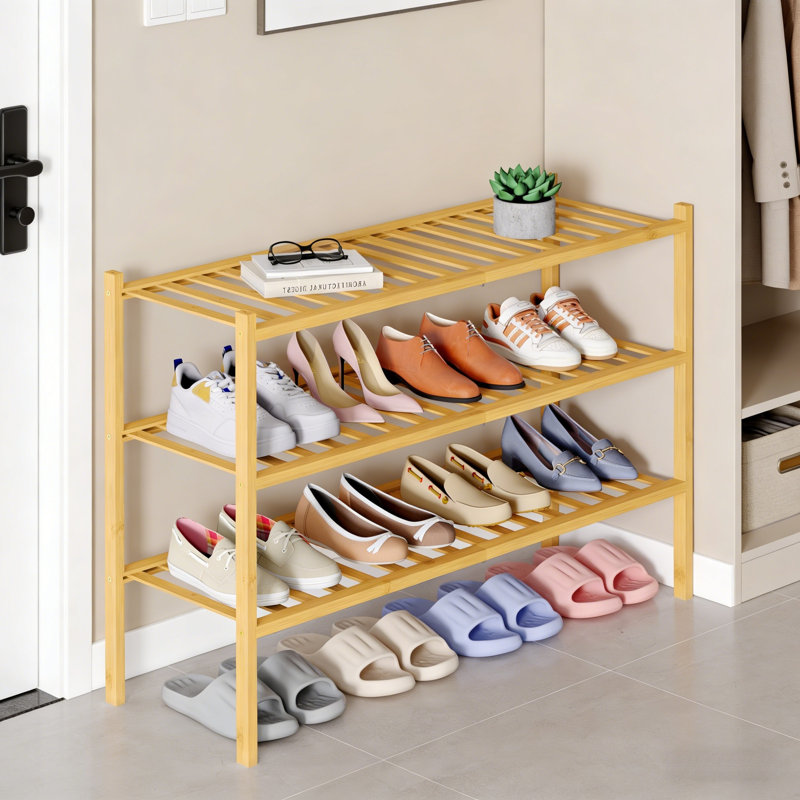 Bamboo Shoe Rack, 20" H x 33.8" W x 11" D