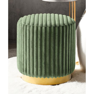 Tabouret rond contemporain (1 pièce) avec revêtement en fourrure, pied en acier inoxydable doré, pour salon, 40,6 cm de large, 45,7 cm de profondeur, 45,7 cm de hauteur, dimensions : 40,6 x 40,6 x 45,7 cm.