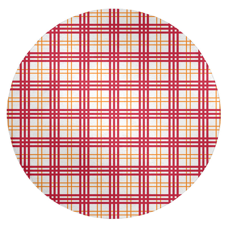 Tapis rouge / blanc à carreaux, Rond 5 pi