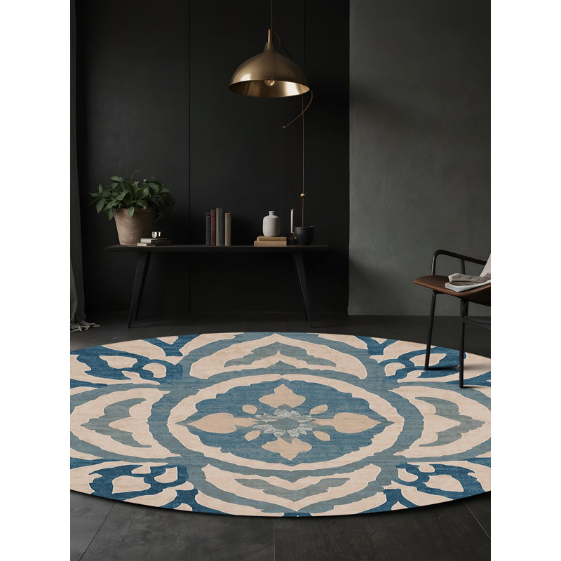 Tapis beige lavable à la machine, Rond 3 pi