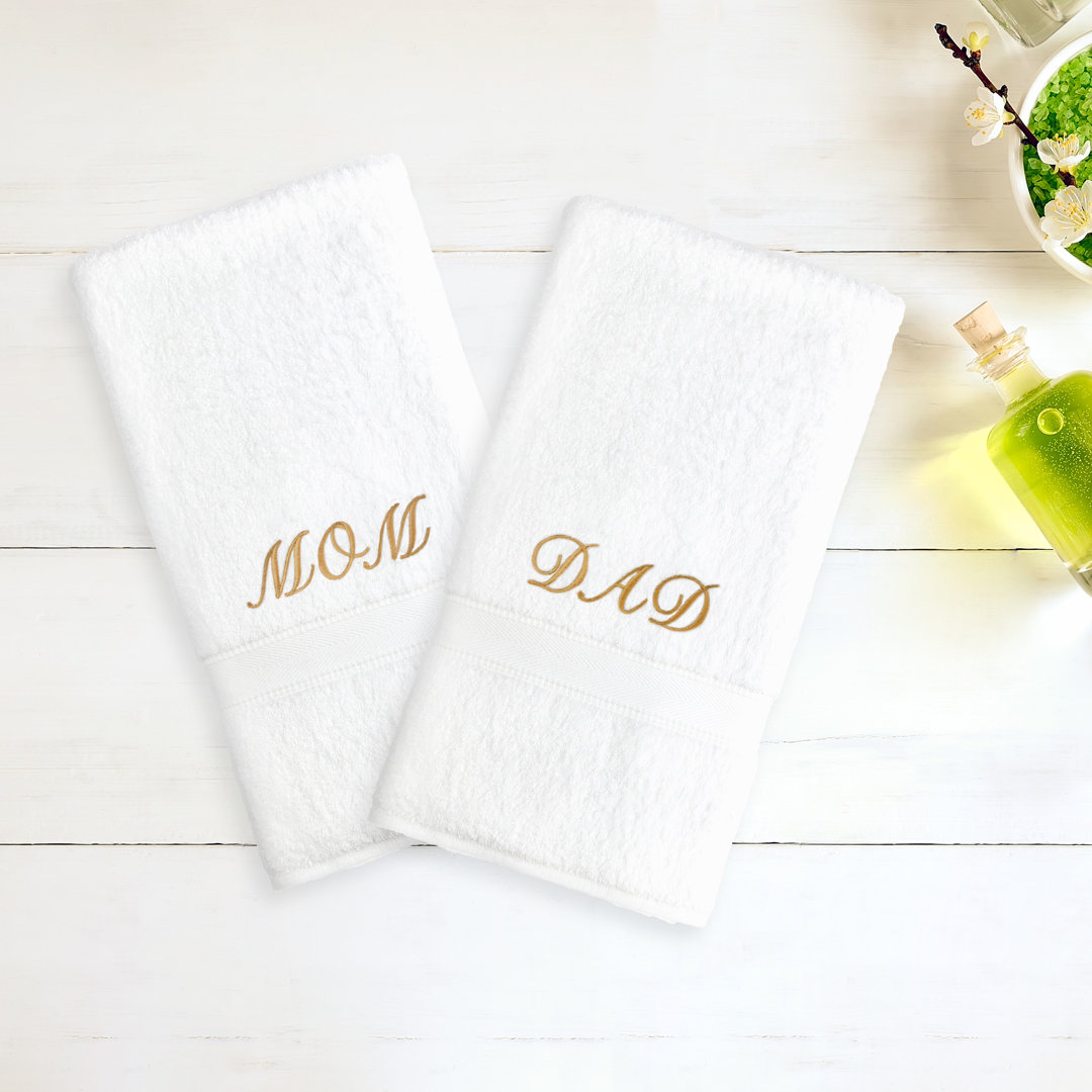 Mom & Dad 2 Piece 100% Cotton Hand Towel Set (Set of 2) Linum Home Textiles 