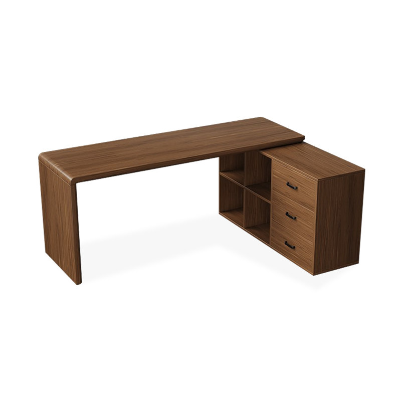 Bureaux en bois massif en L noyer foncé, Retour à droite, H 29,53 po x l 86,61 po x P 23,62 po