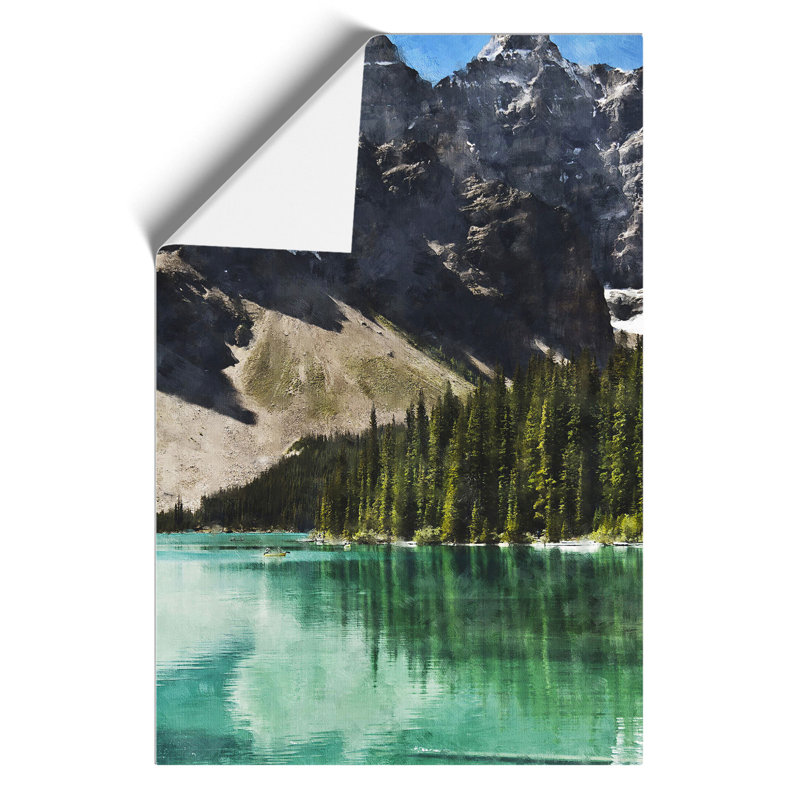 Mountain and Lake in Canada Painting - Frameless Print, 59cm H x 42cm W x 0.1cm D