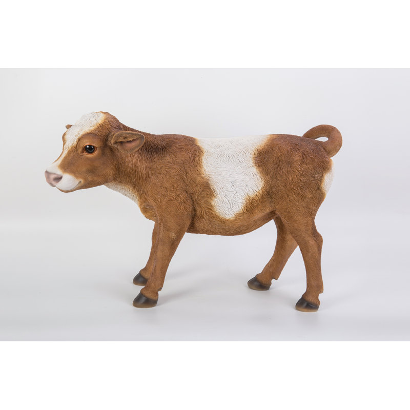 Brown and White Polyresin Standing Cow Statue