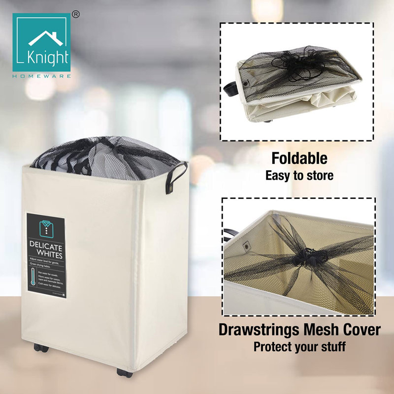 Fabric Rolling Laundry Hamper with Handles, Ivory
