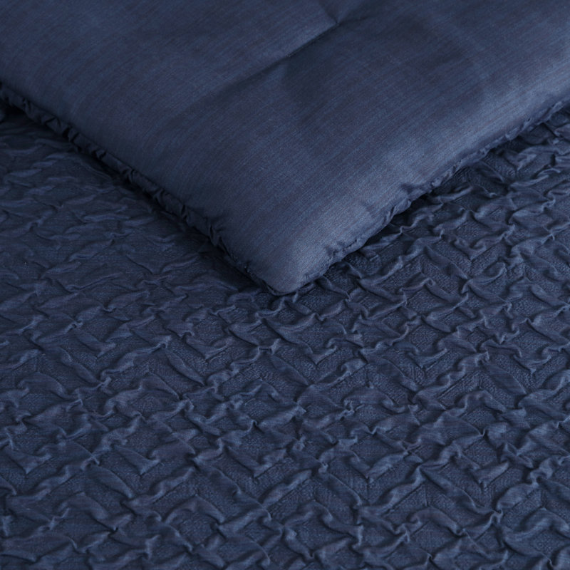 Navy Embossed Microfiber Twin Duvet Cover Set