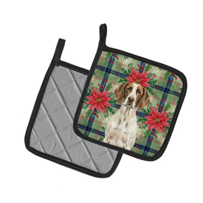 Caroline's Treasures Liver And White Pointer Christmas Poinsettas Pair Of Pot Holders In Multicolor
