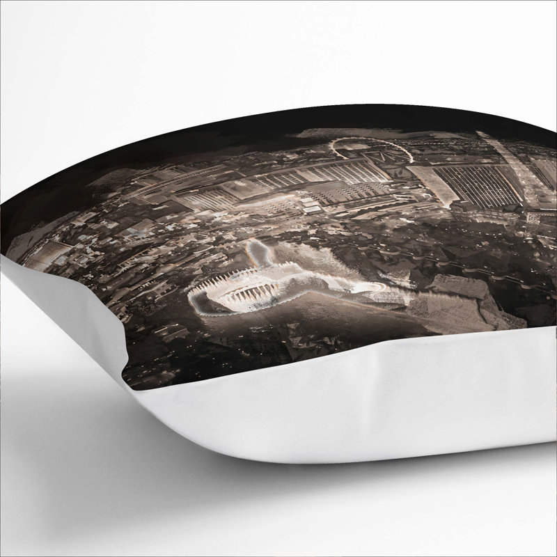 Las Vegas Skyline at Night Cushion with Filling, 55cm H x 55cm W x 20cm D, White