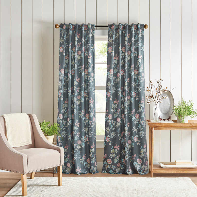 Martha Stewart Norah Printed Charcoal Curtain Panel Pair, 37"W x 84"L