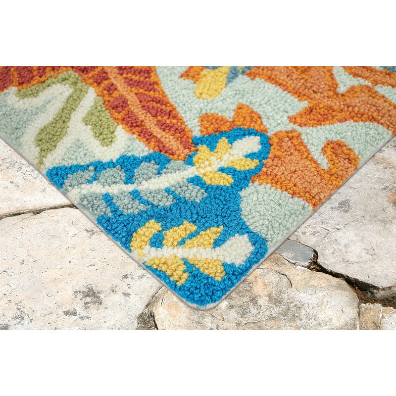 Tapis touffeté à la main en polyester bleu / orange / beige, Rectangle 5 pi x 7 pi 6 po