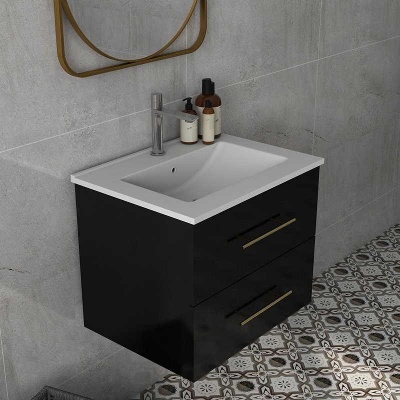 Meuble-lavabo simple 24 po avec lavabo, Noir