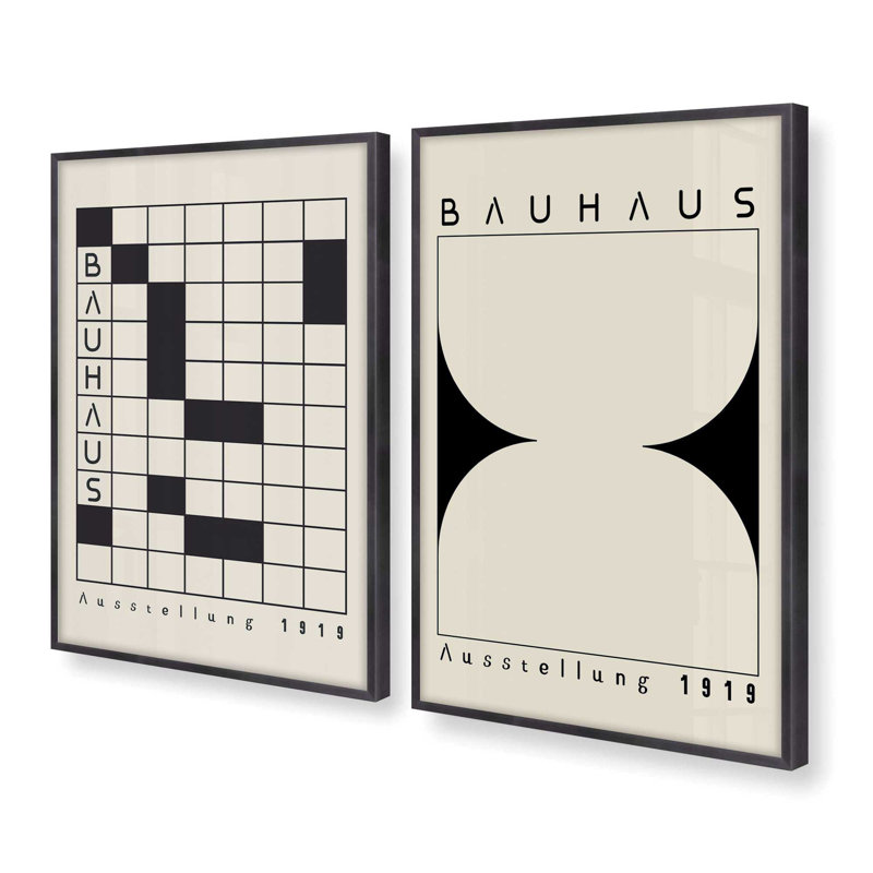 Bauhaus Grid & Balance, ensemble de 2 impressions dans un cadre, H 15,5 po x l 23,5 po x P 1,25 po, Cadre en zinc patiné