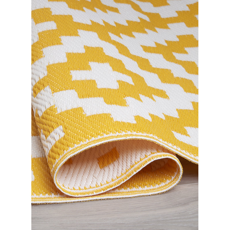 Tapis d'extérieur imperméable en plastique recyclé avec paille - jaune et blanc pliable 9 pi x 12 pi Krisette
