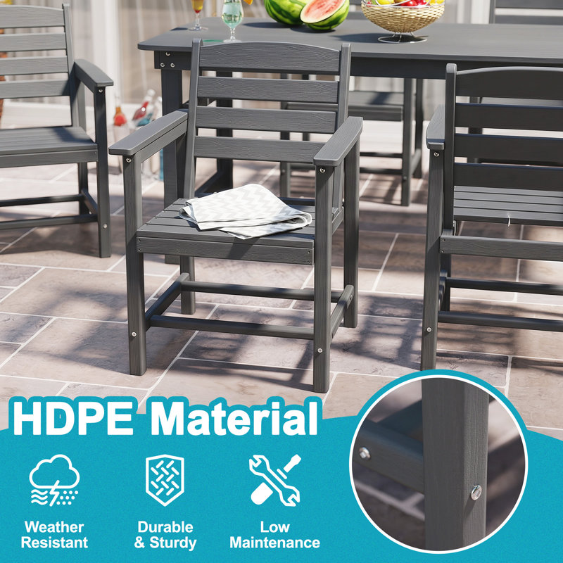  6 - Person Rectangular Outdoor Dining Set with 6 Chairs, Hdpe Patio Dining Table Sets, Gray