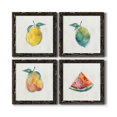 Happy Lemon - ensemble de 4 peintures sur toile encadrées