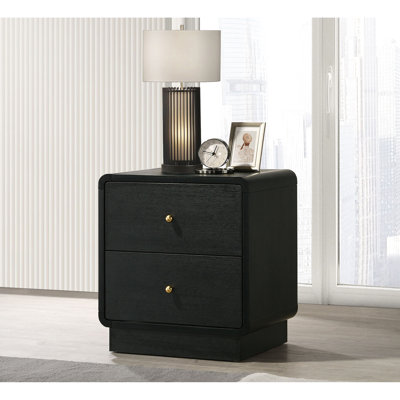 2 tables de chevet noires, glissières en métal, conception arrondie, table de chevet noire avec 2 coulisses coulissantes fluides, cadre arrondi et finition pour la longévité
