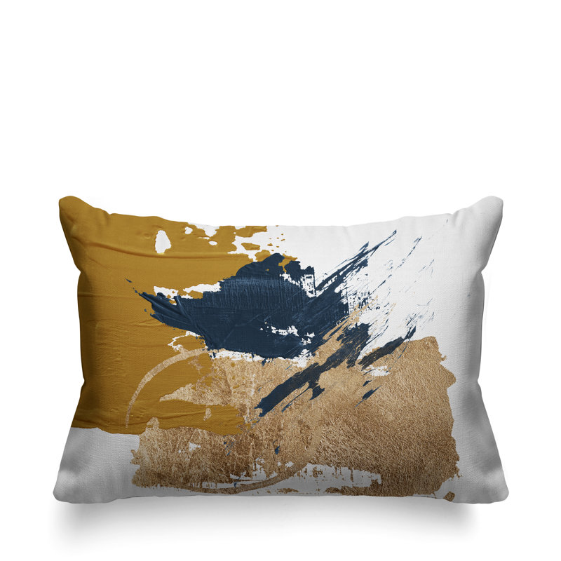 Coussin lombaire abstrait intérieur / extérieur, Jaune / or / blanc