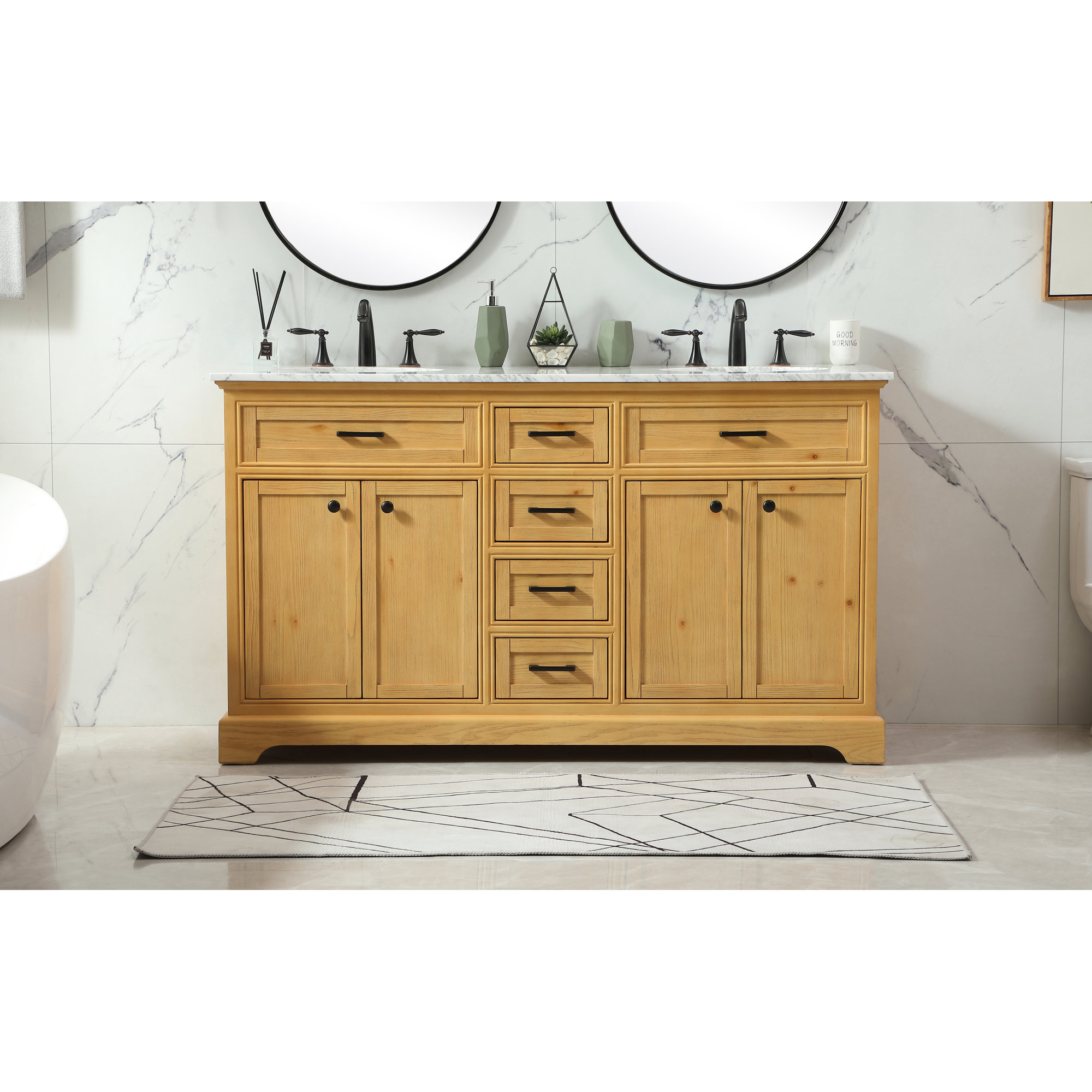 Hermes 60'' Double Bathroom Vanity, Natural Wood