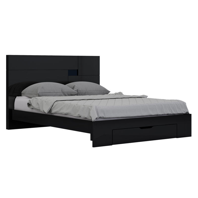 Solid Wood Platform Storage Bed, California King, Black