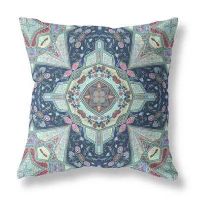 18" Aqua Blue Boho Chic Pattern Suede Throw Pillow