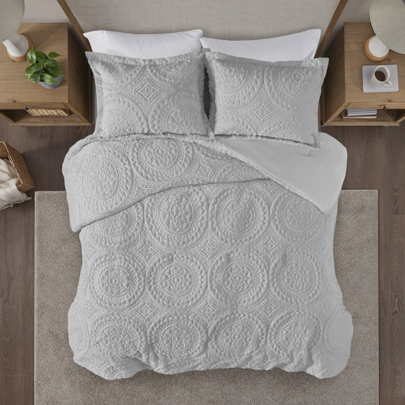 Arya Comforter Set, Full/ Queen Comforter + 2 Shams, Gray